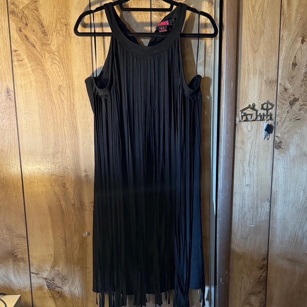 Rock & Roll Denim Fringe Black Dress
